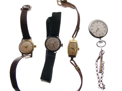 Lot 201 - Gold watch, silver watch, fob watch and metal watch
