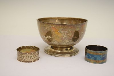 Lot 95 - George V silver footed bowl, together with two napkin rings