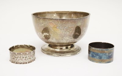 Lot 95 - George V silver footed bowl, together with two napkin rings