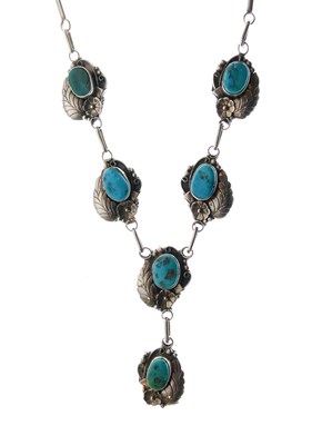 Lot 84 - Native American Navajo white metal and turquoise necklace