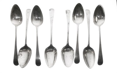 Lot 273 - George III Newcastle silver dessert spoons TW 1794, plus two others
