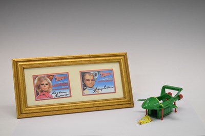 Lot 431 - Two Thunderbirds signed cards and Thunderbird 2 ship