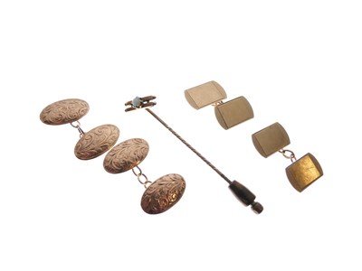 Lot 167 - Two pairs of 9ct gold cufflinks and a stick pin