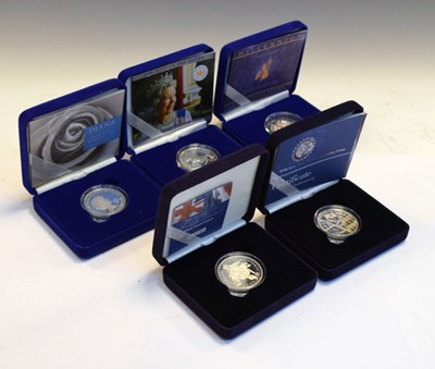 Lot 188 - Coins - Five Elizabeth II Crowns / £5 coins in presentation cases