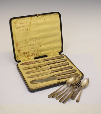 Lot 101 - Quantity of silver teaspoons and fruit knives