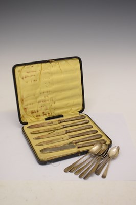 Lot 101 - Quantity of silver teaspoons and fruit knives
