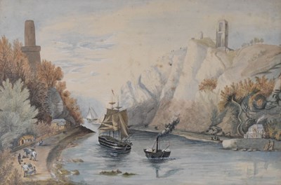 Lot 408 - 19th Century naive watercolour - `The Avon Gorge, Bristol