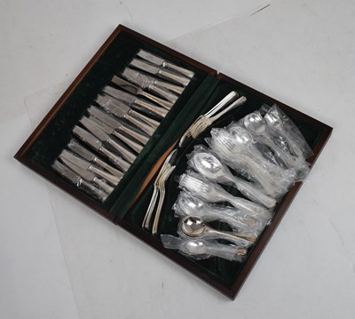 Lot 206 - Mahogany-cased canteen of silver plated cutlery by Butler of Sheffield