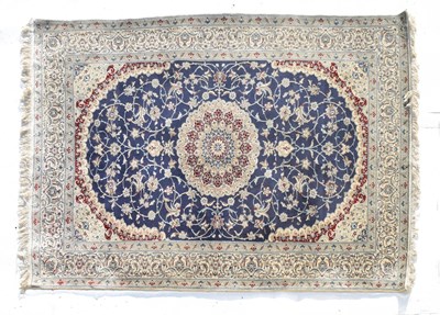 Lot 470 - Persian wool rug, Tabriz type, blue ground