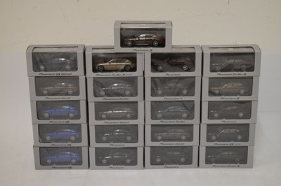 Lot 254 - Quantity of twenty-one boxed 1:43 scale Minichamps and Herpa Miniaturmodelle model Porsches