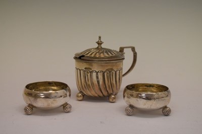 Lot 88 - Late Victorian silver lidded mustard pot and a pair of salts