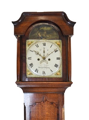 Lot 438 - Late George III oak and mahogany-cased 8-day painted dial longcase clock