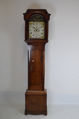 Lot 438 - Late George III oak and mahogany-cased 8-day painted dial longcase clock