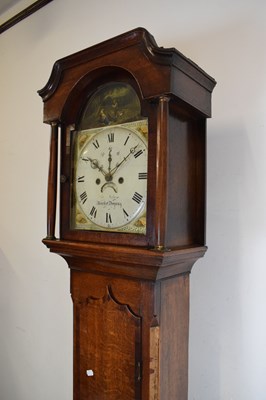 Lot 438 - Late George III oak and mahogany-cased 8-day painted dial longcase clock