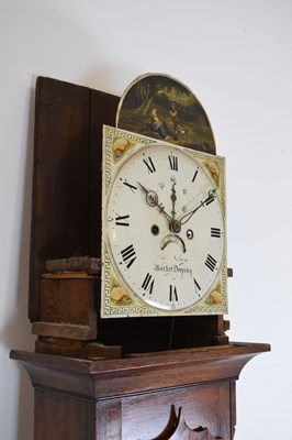 Lot 438 - Late George III oak and mahogany-cased 8-day painted dial longcase clock