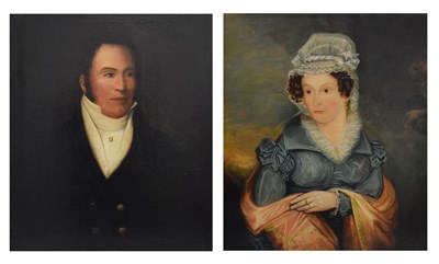 Lot 430 - Trafalgar Interest - pair of 19th Century oil portraits, James Keith RN and his wife