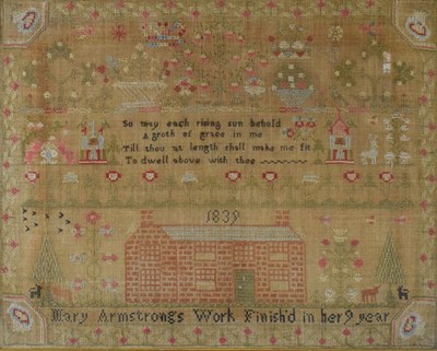 Lot 181 - Early Victorian needlework sampler, Mary Armstrong 1839