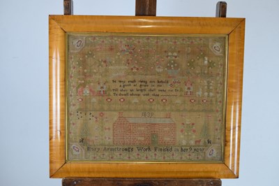 Lot 181 - Early Victorian needlework sampler, Mary Armstrong 1839