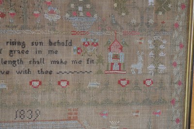 Lot 181 - Early Victorian needlework sampler, Mary Armstrong 1839