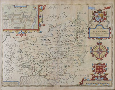 Lot 374 - John Speed - Antique engraved map - Part of Cardigan