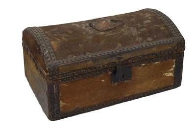 Lot 490 - Antique studded hide-covered dome-topped trunk