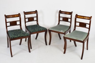 Lot 437 - Set of four mahogany and brass inlaid chairs