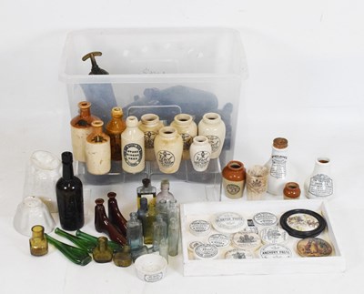 Lot 488 - Collection of pot lids, advertising bottles, jelly mould