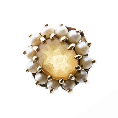 Lot 17 - 9ct gold, citrine and split-pearl cluster ring