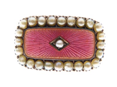 Lot 30 - Enamel and pearl rectangular brooch