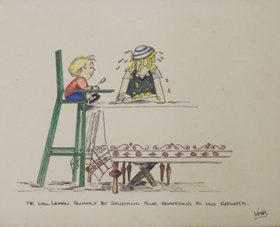 Lot 400 - Four mid-20th Century comical ink sketches, monogrammed VMB