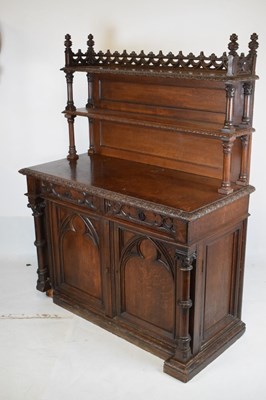 Lot 443 - Victorian oak Gothic Revival side cabinet