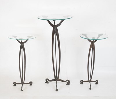 Lot 484 - Trio of three glass topped occasional tables