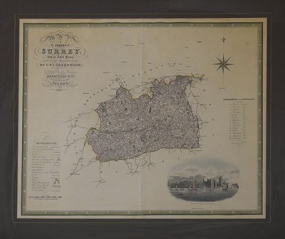 Lot 135 - 19th Century engraving of the map of the country of Surrey by C&I Greenwood