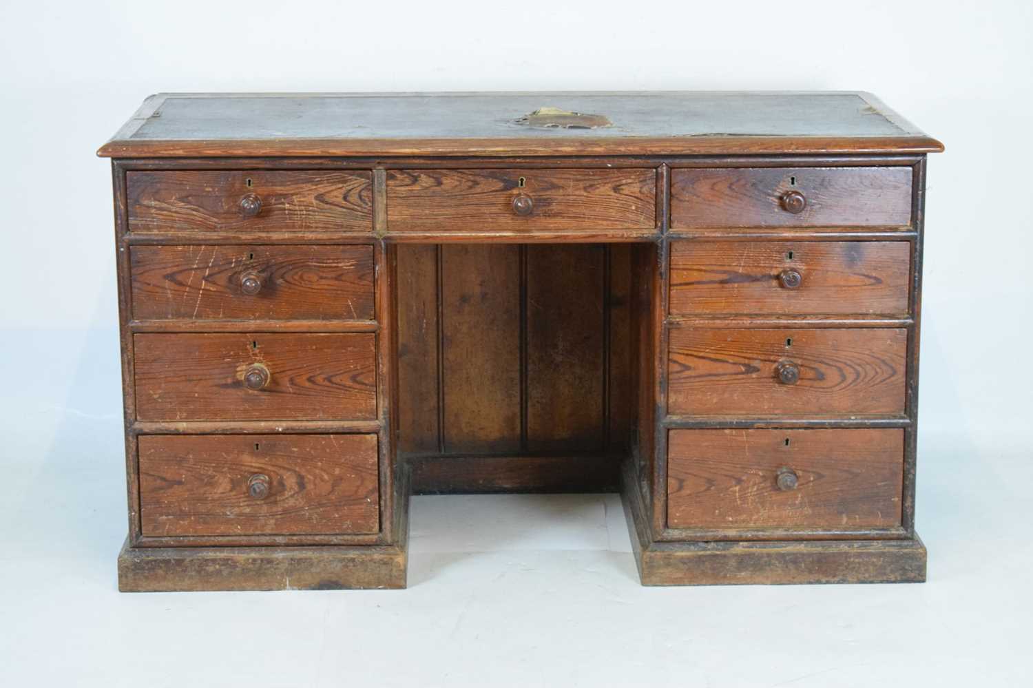 Lot 386 - Pitch pine twin pedestal desk