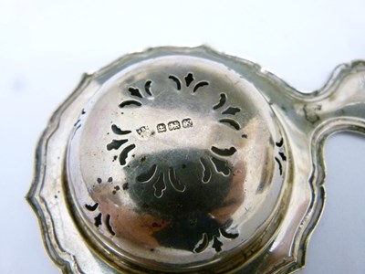 Lot 80 - White metal unmarked pedestal bowl, silver tea strainer and EPNS mug