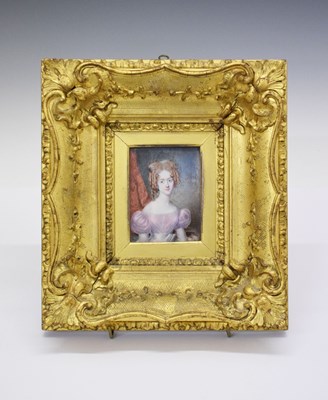 Lot 387 - Mid 19th Century watercolour portrait miniature on ivory