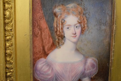 Lot 387 - Mid 19th Century watercolour portrait miniature on ivory