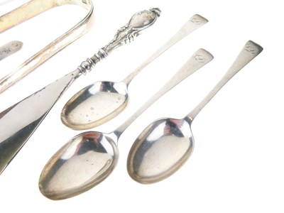 Lot 77 - Pair of Georgian silver sugar tongs together with a quantity of spoons