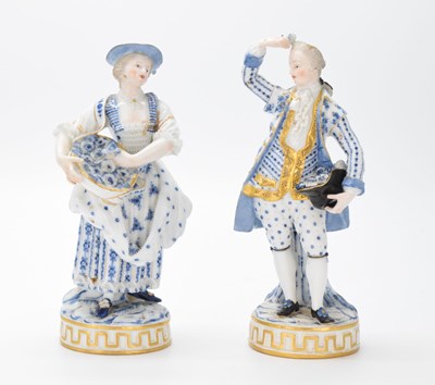 Lot 303 - Pair 19th Century Meissen blue and white figures