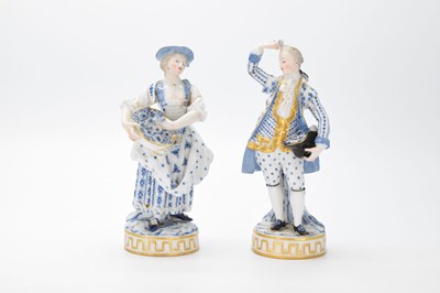 Lot 303 - Pair 19th Century Meissen blue and white figures