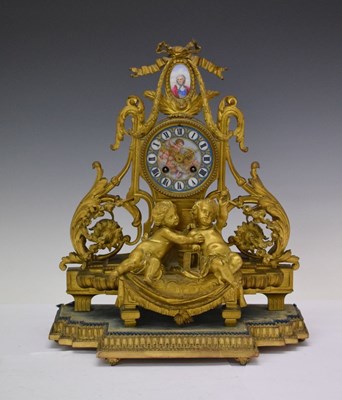 Lot 454 - Mid 19th Century French gilt bronze and porcelain mantel clock