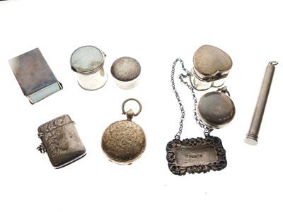 Lot 79 - Edwardian silver heart shaped pill box, together with a quantity of silver vesta cases, pill boxes