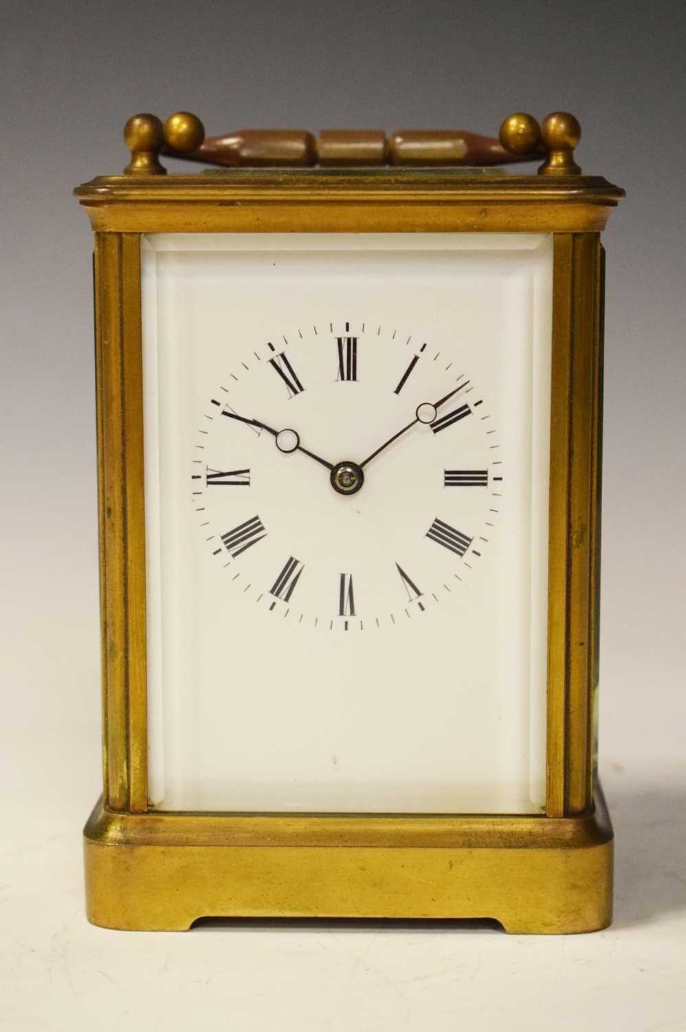 Lot 358 - Late 19th Century French brass carriage clock