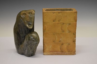 Lot 191 - Brian Lock - Serpentine abstract sculpture and late 20th Century brick vase