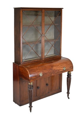 Lot 449 - 19th Century mahogany and inlaid cylinder bureau with bookcase