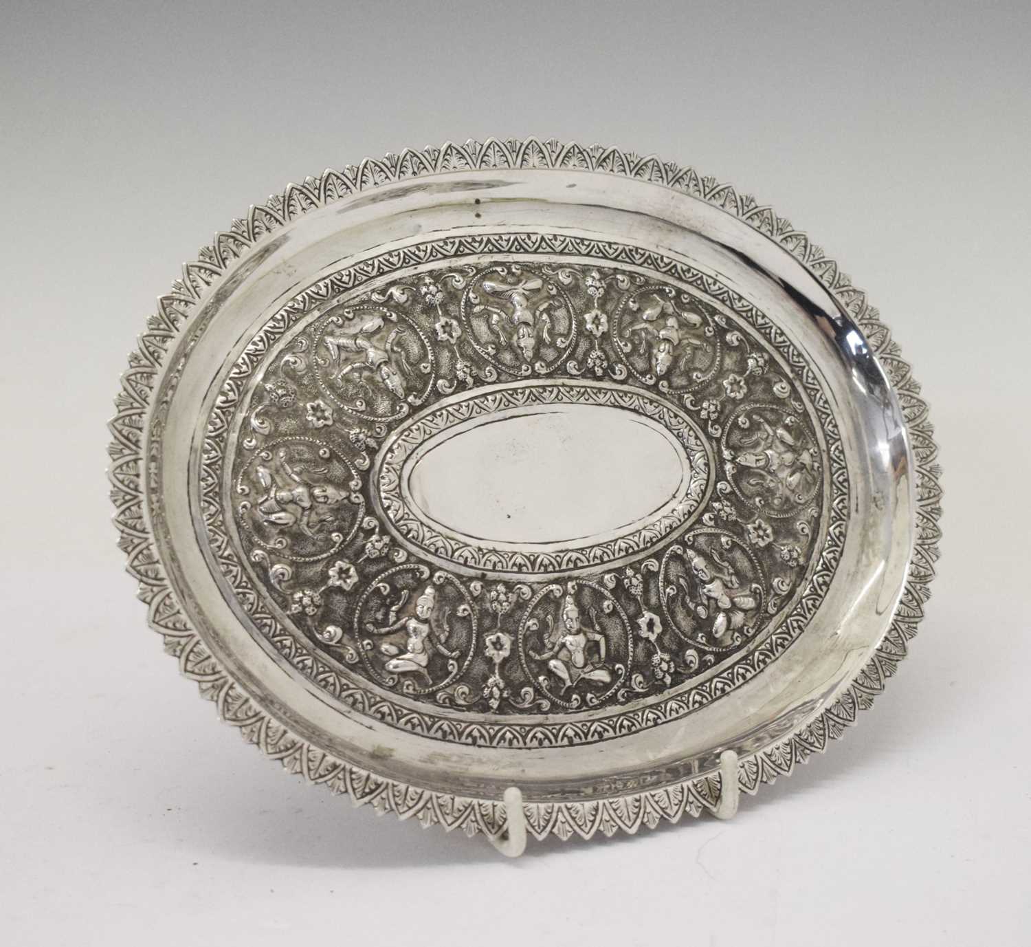 Lot 167 - Indian white metal oval tray