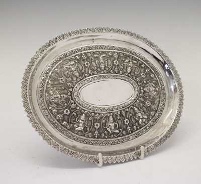 Lot 167 - Indian white metal oval tray