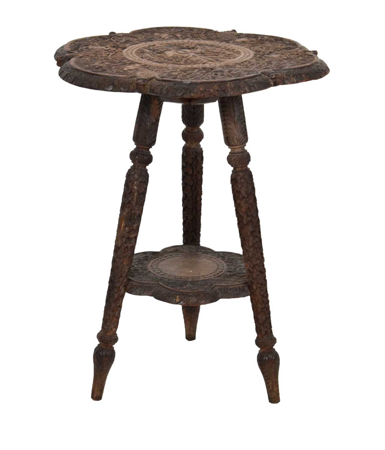 Lot 365 - Carved Indian tripod occasional table