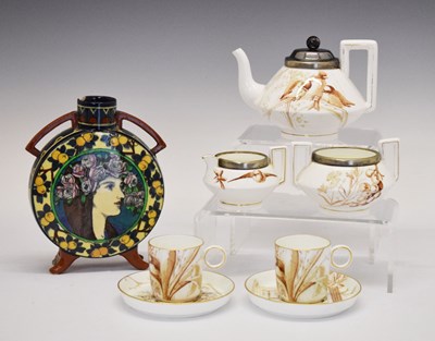 Lot 336 - Foley 'Intarsio' flask and French aesthetic influence part tea set