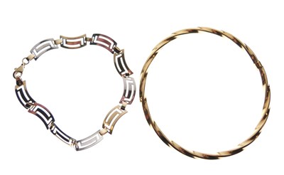 Lot 65 - 9ct gold two-tone bracelet and bangle